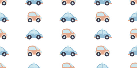 Seamless vector children's pattern Stylized cars. Decorative print For a boy's nursery, cards and prints.