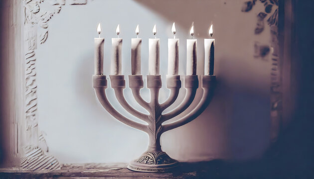Elegant greeting card for Happy Hanukkah, jewish holiday.