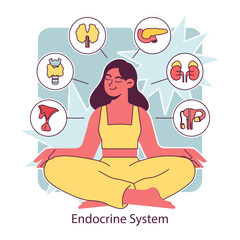 Obraz premium Endocrine system organ. Human gland function. Pancreas, pituitary, adrenal and thyroid gland. Human hormones secretion and balance. Metabolism regulation. Flat vector illustration