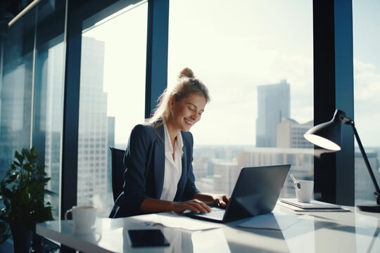 Happy Business Woman Working In The Modern Office