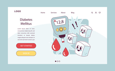 Endocrine system disease. Measuring sugar blood with glucose meter. Glucose monitoring and managing glycemic index. Endocrine system disease. Flat vector illustration