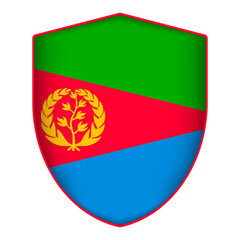 Obraz premium Eritrea flag in shield shape. Vector illustration.