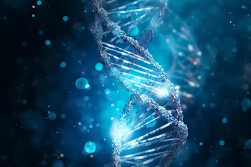 Fotobehang Blue DNA Strand in Scientific Display © Cyprien Fonseca