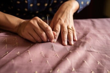 hands pinning pattern onto cloth