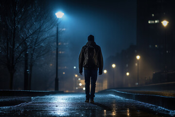 man walking in the night