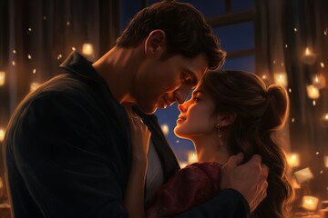 Obraz na płótnie Canvas couple kissing at night