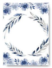 Wedding invitation card set template design with watercolor navy blue leaf and branch