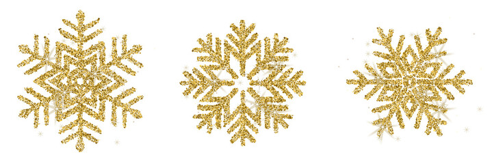 Set of Gold Glitter Snowflake Sparkling