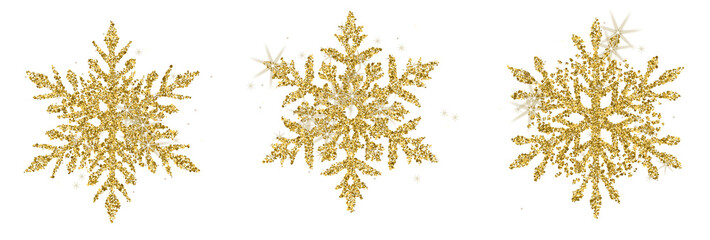 Set of Gold Glitter Snowflake Sparkling