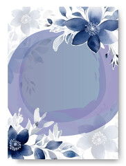 Watercolor blue navy anemone wedding invitation card template set