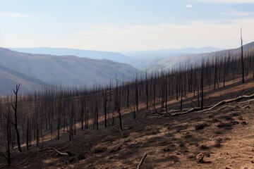 Fototapeta na wymiar burnt forest region, evidence of wildfires