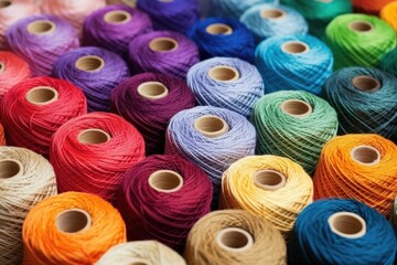 high angle shot of multiple spools of crochet thread