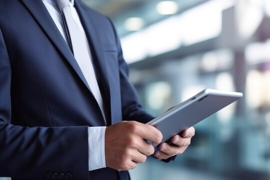 Portrait of a businessman holding digital tablet