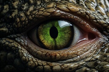 Fototapeta premium Reptilian Intensity: Macro Shot of a Crocodile's Eye