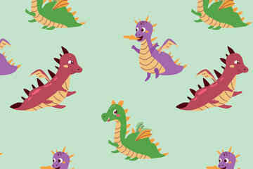 seamless pattern of cartoon dragons for fabric