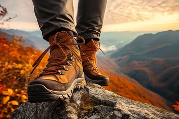 Hiking in Fall: Climber's Shoe on Beautiful Mountain