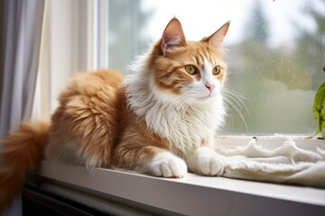 cat sitting inside a secured window perch