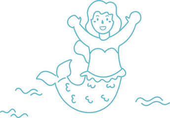 Line art, cartoon magic mermaid, sketch for children's coloring book