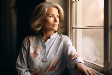 Portrait of a mature woman by the window at home