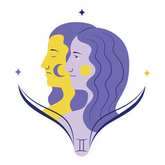 Gemini third zodiac sign in Astrology. Isolated vector illustration in flat design