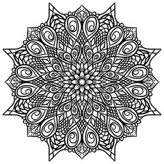 Vector hand drawn mandala coloring book page. Decorative ornament in ethnic oriental style. Oriental pattern, vintage decorative elements. Weave design elements. Yoga logos vector.