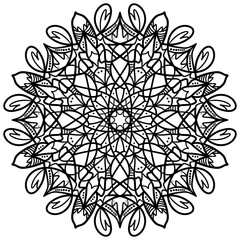 Fototapeta premium Vector hand drawn mandala coloring book page. Decorative ornament in ethnic oriental style. Oriental pattern, vintage decorative elements. Weave design elements. Yoga logos vector.