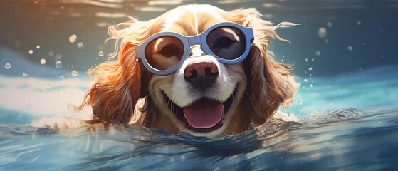 Cool Dog Enjoying Poolside Relaxation in Sunglasses