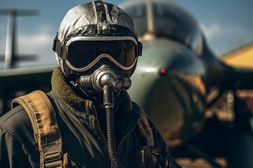 Pilot in Helmet and Mask - Military Aviation Ready for Takeoff