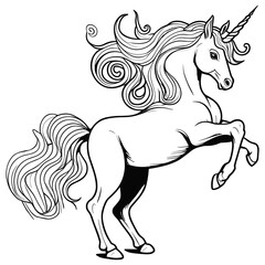 Obraz na płótnie Canvas Black and White Unicorn Drawing Illustration for Coloring Page