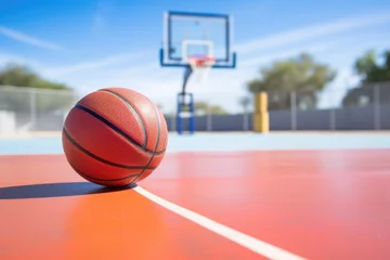 Fotobehang basketball bouncing on a clean outdoor court © studioworkstock