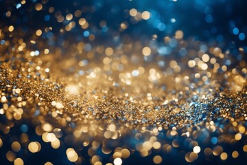 Elegant Gold Lights and Blue Glitter Bokeh - Festive Background