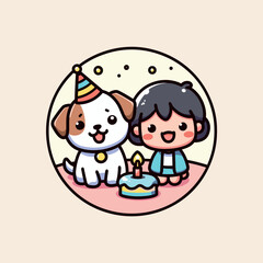 Fototapeta premium A child and his dog celebrating a birthday, Generative AI