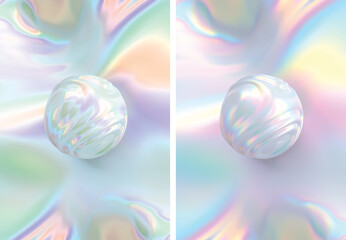 Set of Iridescent Abstract Background with 3d Sphere for poster, flyer, brochure. 3D Render. - 670026203