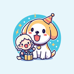 Fototapeta premium A child and his dog celebrating a birthday, Generative AI
