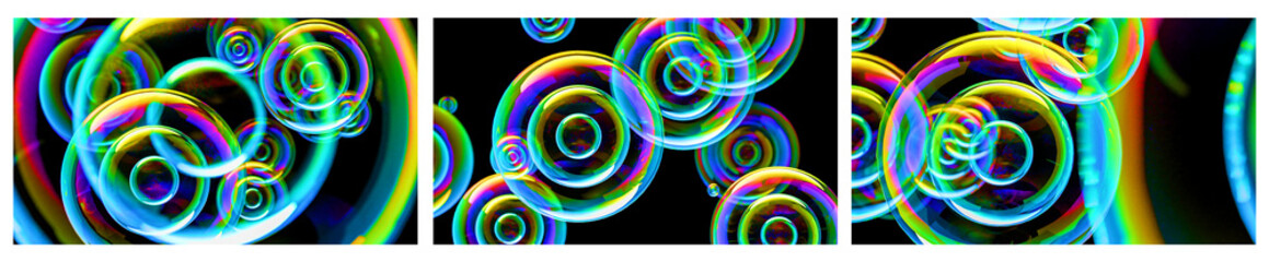 Abstract Iridescent Soap Bubbles for you Design. 3D Render.