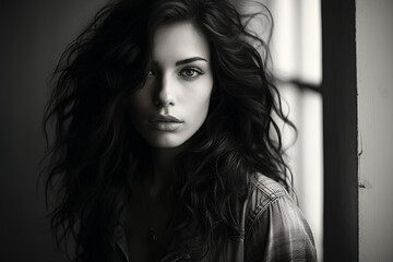 Portrait of Beautiful Woman, Black and White