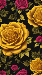 Roses under the Stars: Yellow and Pink Seamless Floral Patterns
