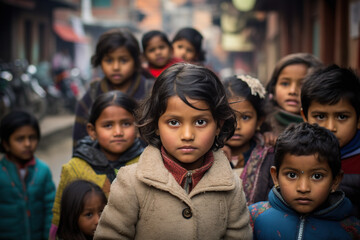 Group of small children from low-income families a