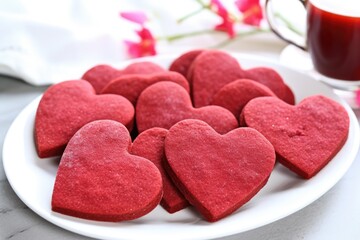 heart-shaped cookies on a white plate