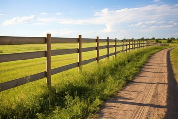 Fototapeta na wymiar a newly wooden fence in a farmland