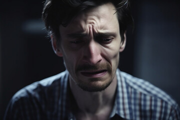 Portrait of Emotional Man Crying, Stressed, Having Mental Problems, Dealing with Death in the Family, Loneliness, Male Suffering from Depression, anxiety or other Treatable Disorders