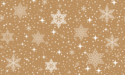 White snowflakes on a golden background vector seamless pattern