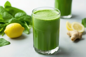 Fototapeta premium freshly prepared green juice detox in glass