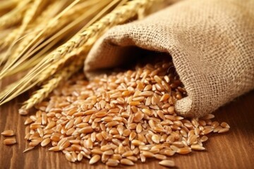 close-up of wheat grains in a sack
