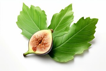 Piece of fresh fig and green leaves vitamin diet nutrition. Organic food fruit. Generate Ai