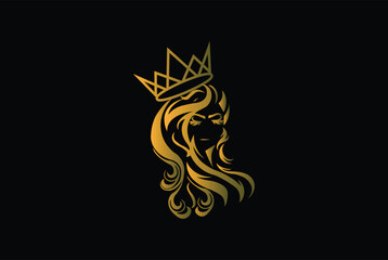 beauty logo, sexy queen wearing crown logo - obrazy, fototapety, plakaty