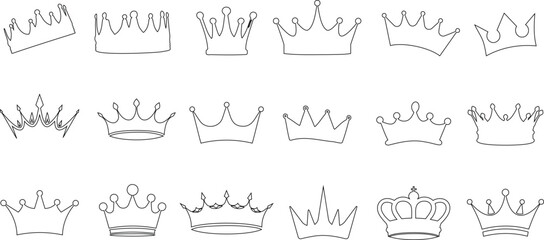 Hand drawn majestic crown icons vector illustration. Perfect for royal, king, queen, prince, princess themes. Ideal for monarchy, regal, coronation, sovereign, throne, kingdom, imperial designs - obrazy, fototapety, plakaty