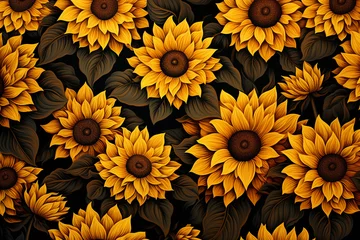 Rolgordijnen AI .Golden abundance - a field of blooming sunflowers at sunset © elenarostunova