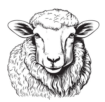 Farm sheep lamb face hand drawn sketch Vector