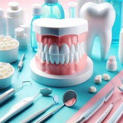 Fototapeta na wymiar dentist and instruments teeth dental background